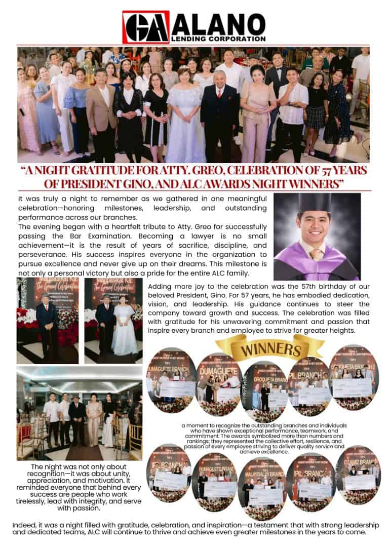 “A NIGHT GRATITUDE FOR ATTY. GREO, CELEBRATION OF 57 YEARS OF PRESIDENT GINO, AND ALC AWARDS NIGHT WINNERS” - Rose Angeli Ochea
