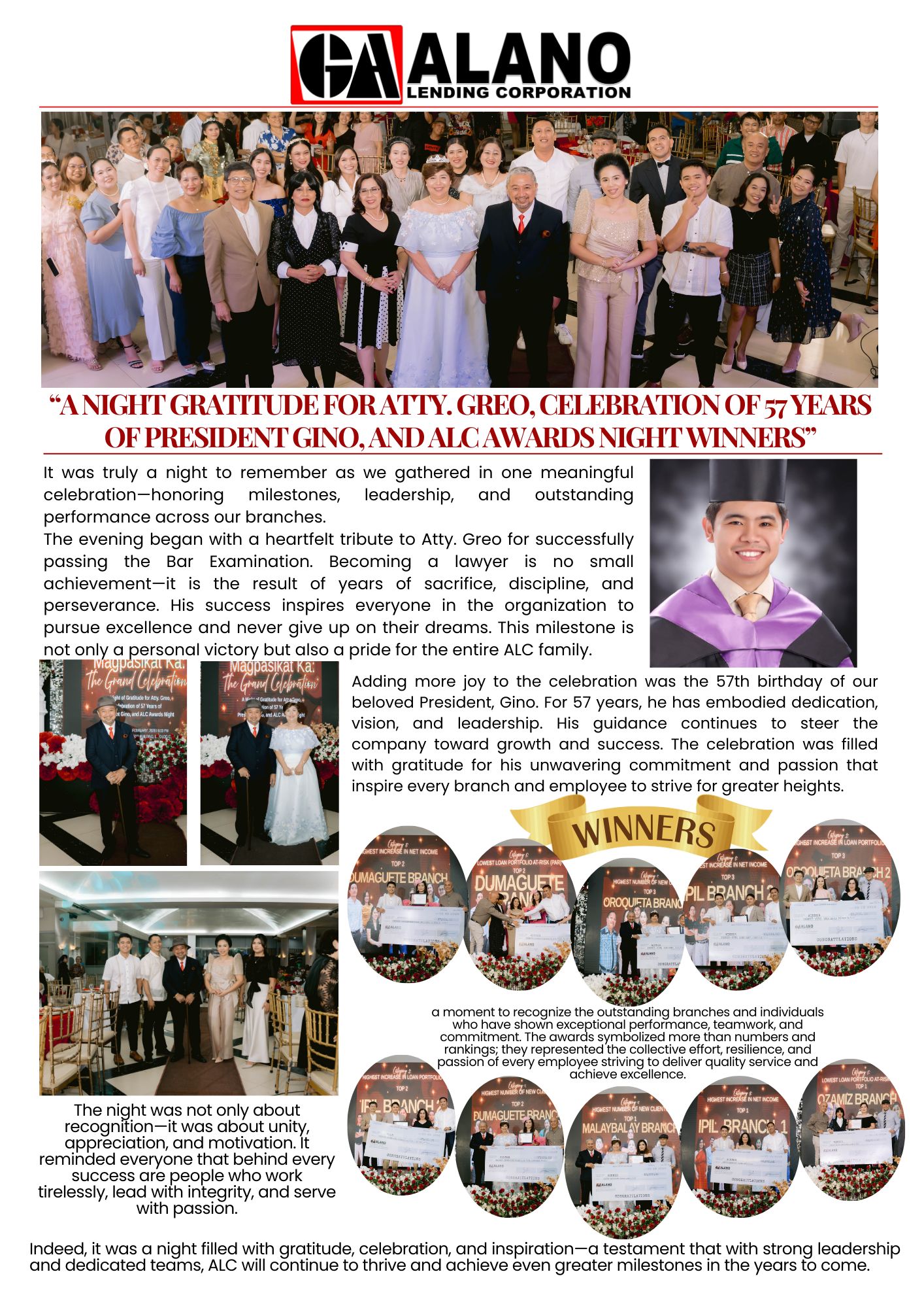 A NIGHT GRATITUDE FOR ATTY. GREO, CELEBRATION OF 57 YEARS OF PRESIDENT GINO, AND ALC AWARDS NIGHT WINNERS
