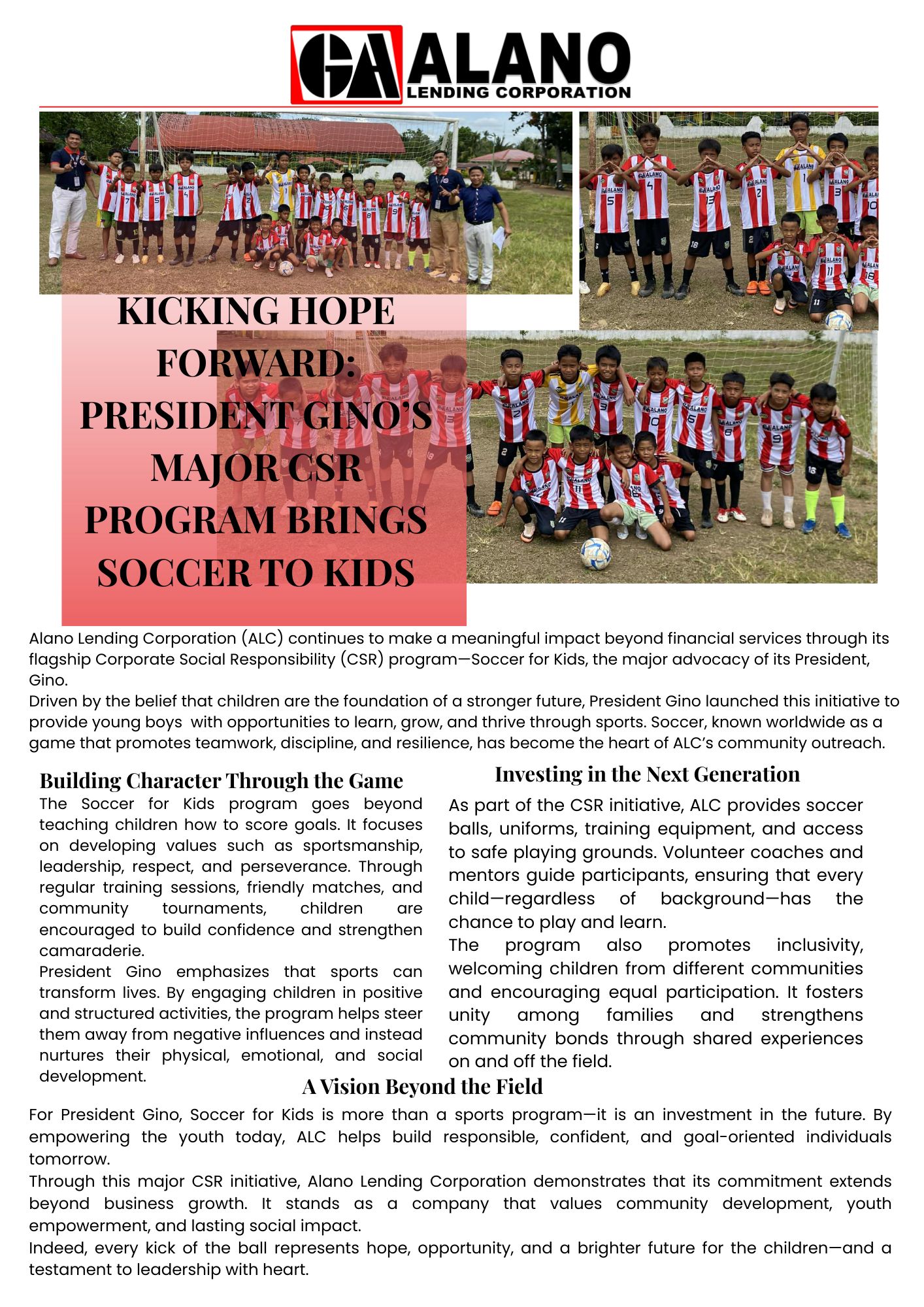 Kicking Hope Forward – President Gino’s Major CSR Program Brings Soccer to Kids